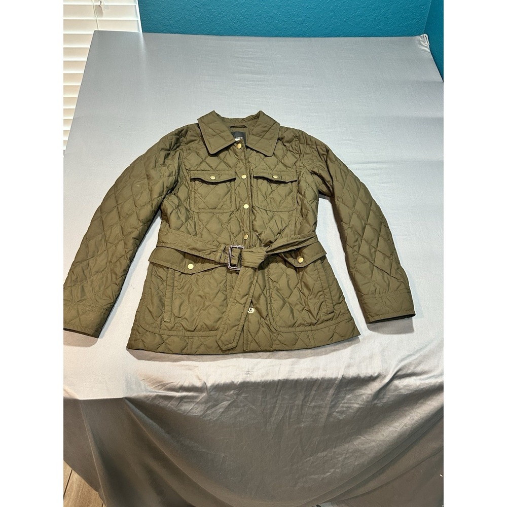 WOMENS J CREW EXCURSION‎ Green QUILTED DOWN BELTED JACKET  S